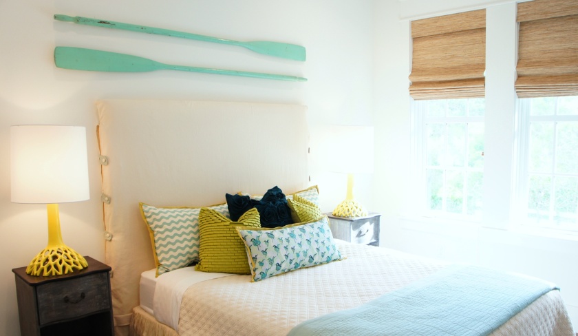 Guest Bedroom #3: This room is a mix of teal, chartreuse and minty aqua.